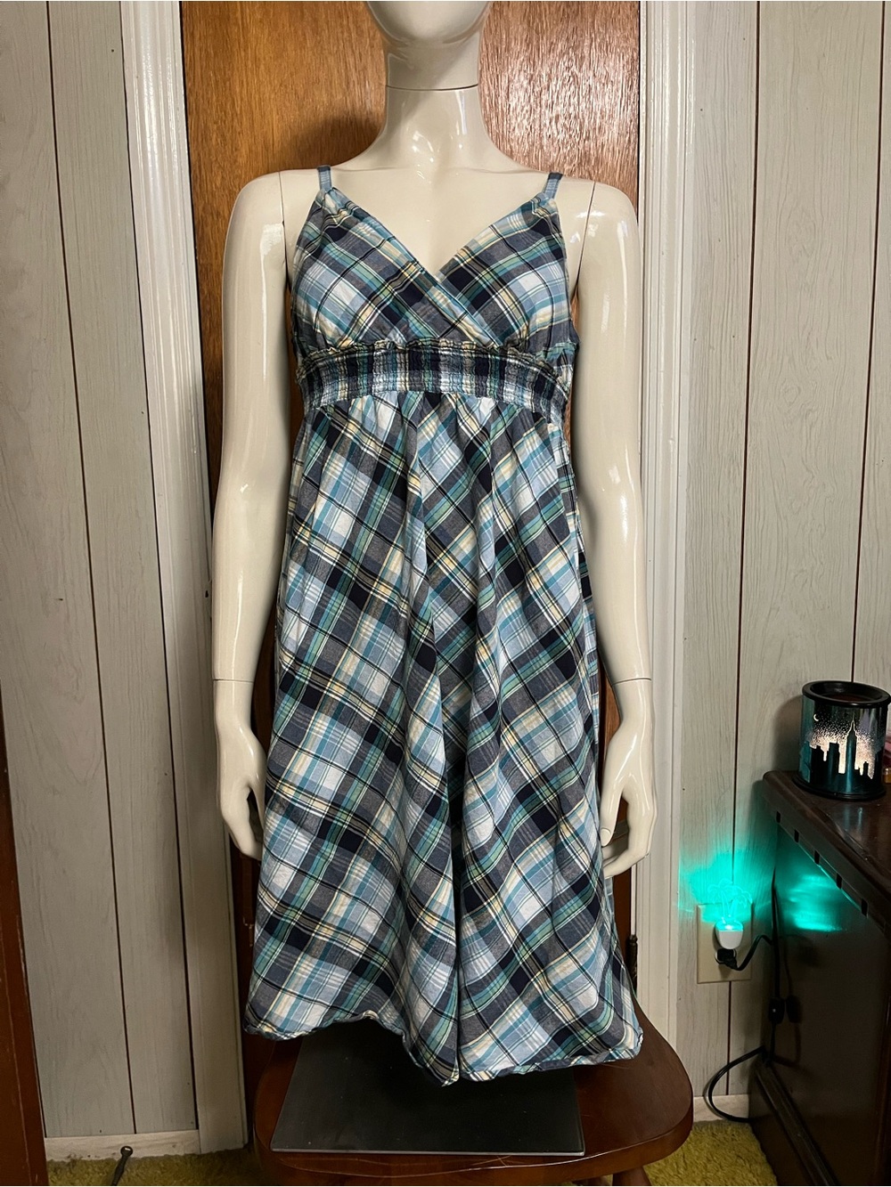 Faded Glory Blue Plaid Spaghetti-Strap Chemise